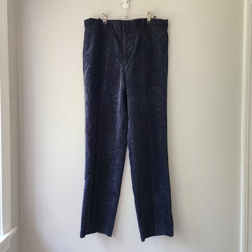 GREG NORMAN Flat Front Corduroy Slacks | 34 x 32 | Navy Blue Dress Pants NEW